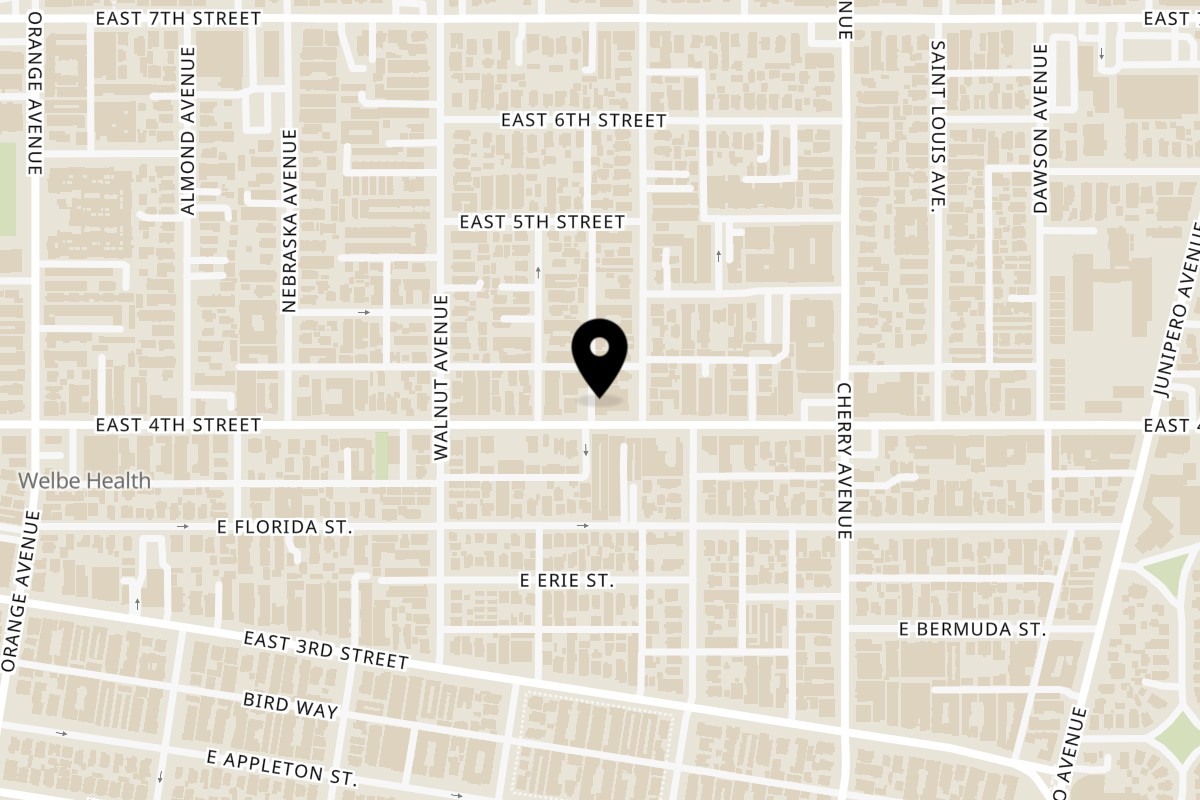 Map showing the location of El Barrio Cantina on 1731 East 4th Street in Long Beach